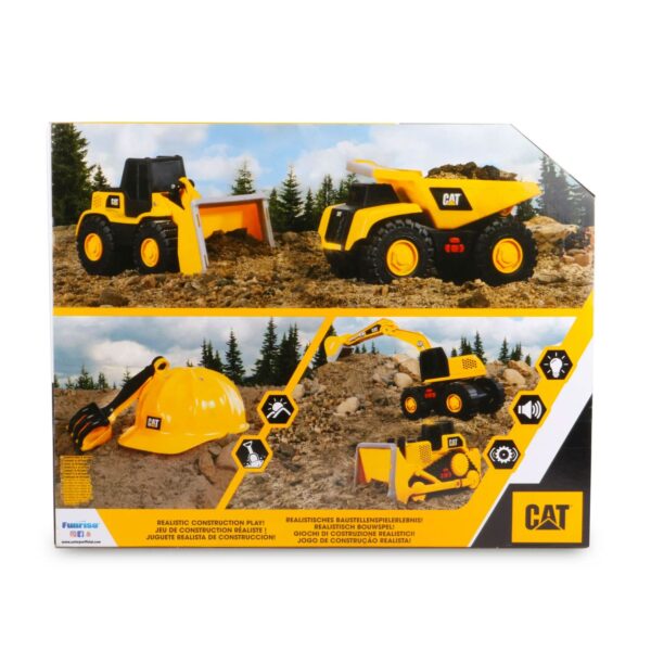 Cat Tough Machines Light & Sound Toy Vehicle Set Including Bonus Hard Helmet. Includes Cat Officially Licensed Dump Truck & Front End Loader - Image 2