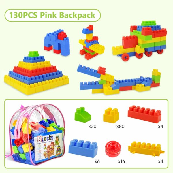 130 Pcs Building Toys for Toddlers, First Builders Building Blocks with Building Bag - Image 2