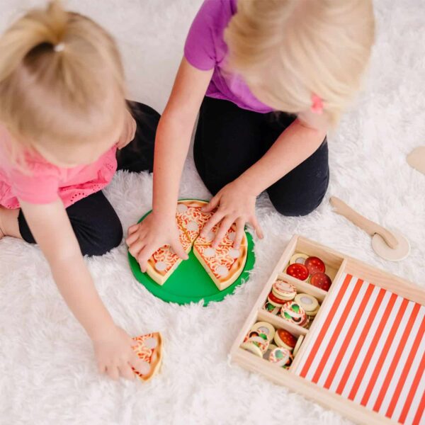 Melissa & Doug Wooden Pizza Party Play Food Set With 36 Toppings - Image 2