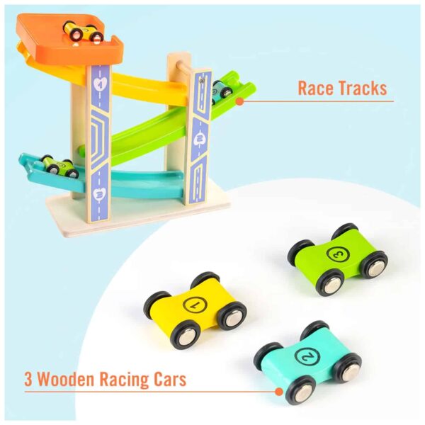 Funsmile Race Track Car Ramp Toy Wooden Toddler Toys for 2 3 Year Old Boy Girl Gifts with 3 Wooden Cars - Image 4