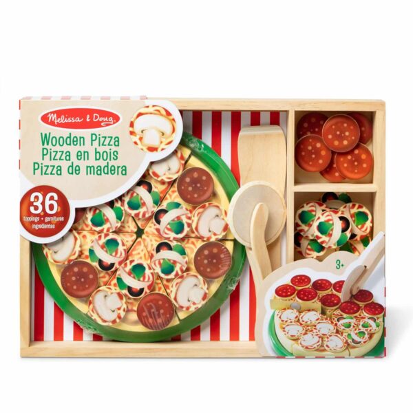 Melissa & Doug Wooden Pizza Party Play Food Set With 36 Toppings - Image 3