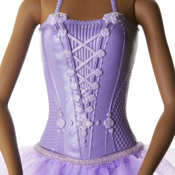 Barbie Ballerina Doll in Purple Tutu with Black Hair, Brown Eyes, Ballet Arms & Sculpted Toe Shoes - Image 4