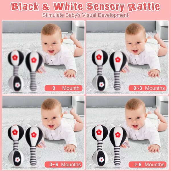 BUBABOX Baby Dumbbell Toy Rattle Set Black and White Soft Rattles for Baby Newborn Baby Toys 0 3 6 9 12 Months Boys Girls Gifts - Image 4