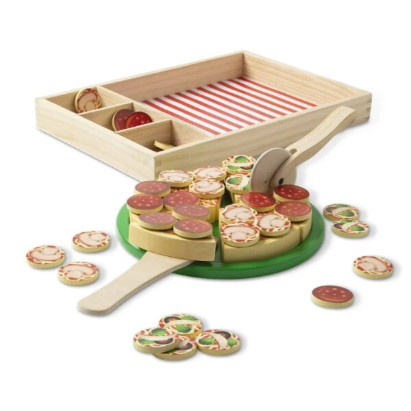 Melissa & Doug Wooden Pizza Party Play Food Set With 36 Toppings - Image 4