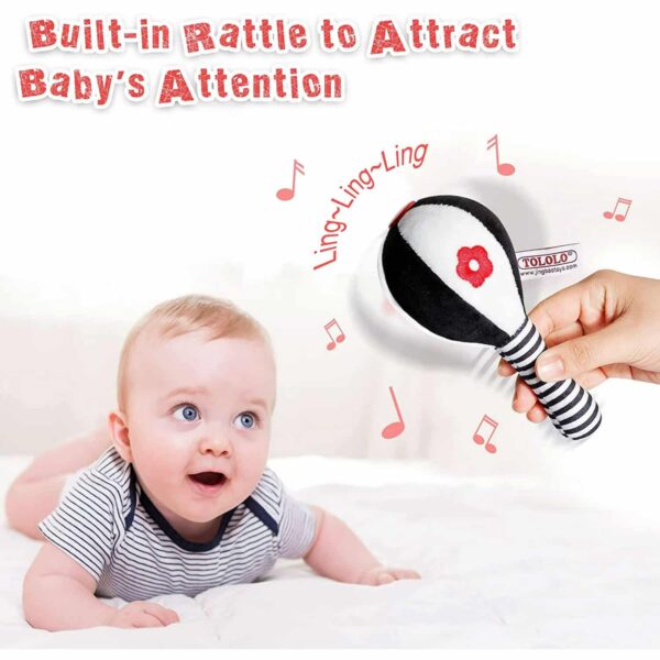 BUBABOX Baby Dumbbell Toy Rattle Set Black and White Soft Rattles for Baby Newborn Baby Toys 0 3 6 9 12 Months Boys Girls Gifts - Image 3