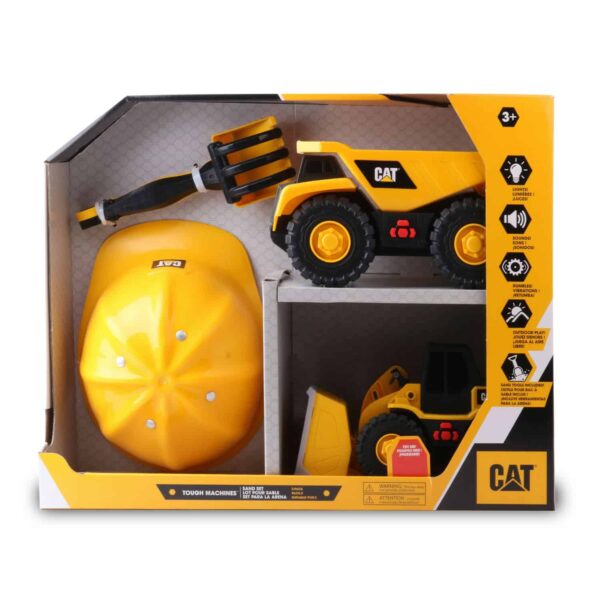 Cat Tough Machines Light & Sound Toy Vehicle Set Including Bonus Hard Helmet. Includes Cat Officially Licensed Dump Truck & Front End Loader