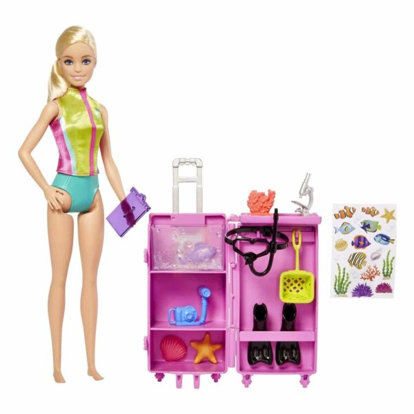 Barbie Marine Biologist Doll & 10+ Accessories, Mobile Lab Playset with Blonde Doll & Storage